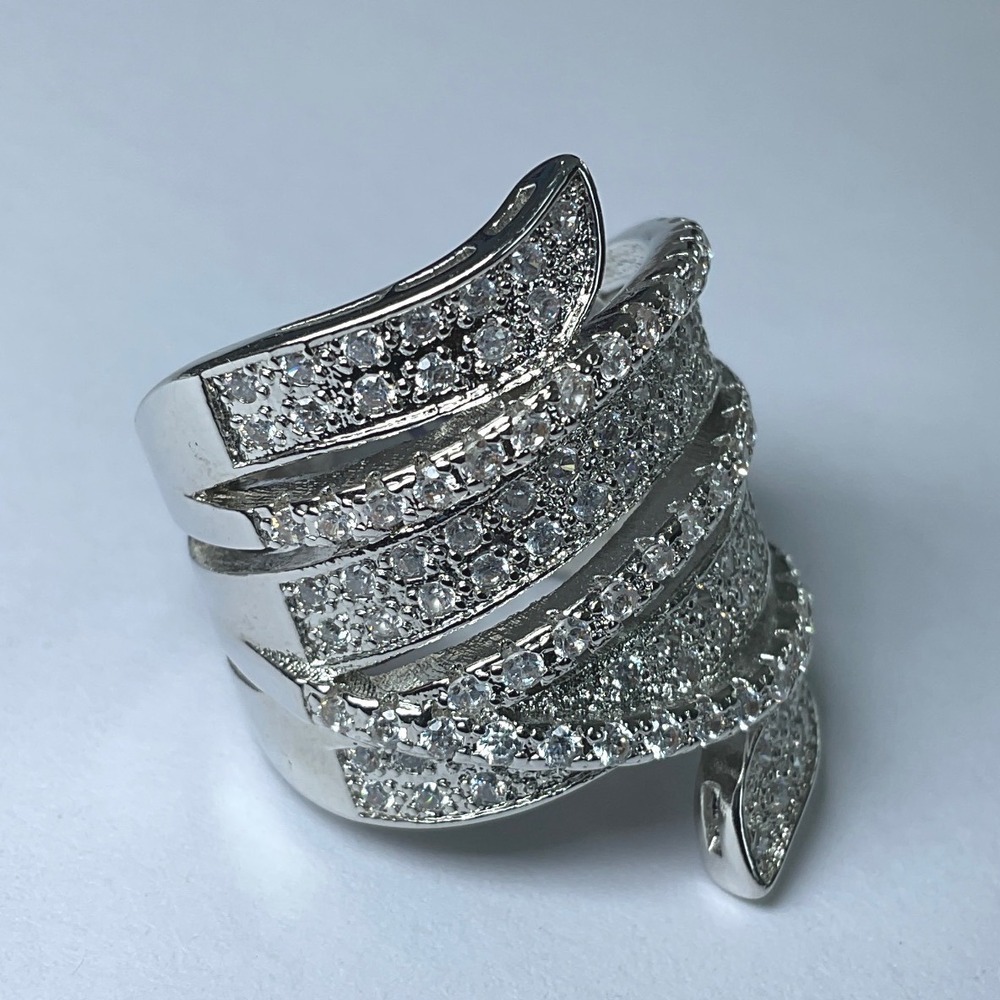 Ring Silver Tone Cubic Zirconia Wrap Statement New 7 - Picture 4 of 5
